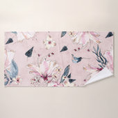 Navy Blue en Blush Waterverf Flowers Throw Pillo Badhanddoek (Badhanddoek)