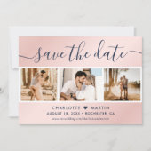 Navy Blue en Blush Wedding Photo Collage Save The Date (Voorkant)