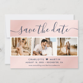 Navy Blue en Blush Wedding Photo Collage Save The Date