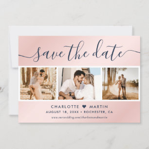 Navy Blue en Blush Wedding Photo Collage Save The Date