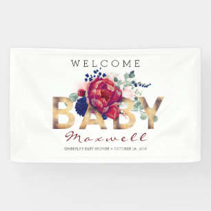 Navy Blue en Bourgogne Floral Baby shower Spandoek