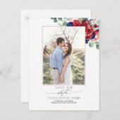 Navy Blue en Bourgogne Red Floral Save the Date Aankondigingskaart (Voorkant / Achterkant)
