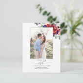 Navy Blue en Bourgogne Red Floral Save the Date Aankondigingskaart (Staand voorkant)