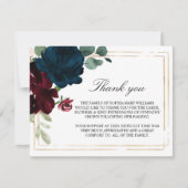 Navy Blue en Bourgogne Roos Funeral Dank u wel Bedankkaart (Voorkant)