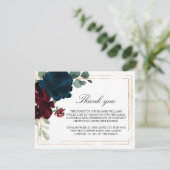 Navy Blue en Bourgogne Roos Funeral Dank u wel Bedankkaart (Staand voorkant)