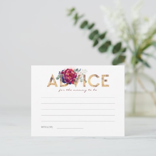 Navy Blue en Bourgondië Baby shower Advies Kaarten (Staand voorkant)