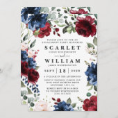 Navy Blue en Bourgondië Blush Roze Verlovingsfeest Kaart (Voorkant / Achterkant)