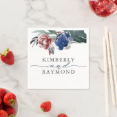 Navy Blue en Bourgondië Elegante Bloemenbruiloft Servet (Insitu)