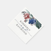 Navy Blue en Bourgondië Elegante Bloemenbruiloft Servet (Hoek)