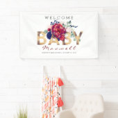 Navy Blue en Bourgondië Floral Baby shower Spandoek (Insitu)