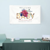Navy Blue en Bourgondië Floral Baby shower Spandoek (Beurs)