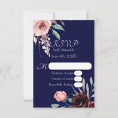 Navy Blue en Bourgondië Floral bruiloft RSVP Kaart (Voorkant)