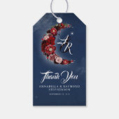 Navy Blue en Bourgondië Floral Moon bruiloft Cadeaulabel (Voorkant)