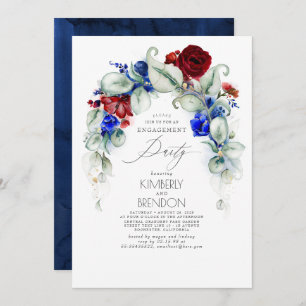 Navy Blue en Bourgondië Red Floral Engagement Part Kaart