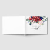 Navy Blue en Bourgondië Rode Bloemen bruiloft Gastenboek (Volledig)
