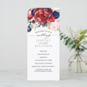 Navy Blue en Bourgondische rode bloemen bruiloft p Programmakaart (Staand voorkant)