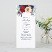 Navy Blue en Bourgondische rode bloemen bruiloft p Programmakaart (Staand voorkant)