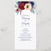 Navy Blue en Bourgondische rode bloemen bruiloft p Programmakaart (Voorkant)