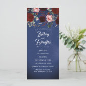 Navy Blue en Bourgondische rode bloemen bruiloft p Programmakaart (Staand voorkant)