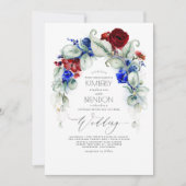 Navy Blue en Bourgondische rode bloemen Elegante b Kaart (Voorkant)