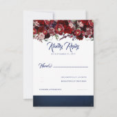 Navy Blue en Bourgondische rode bruiloft RSVP (Voorkant)