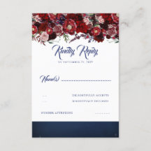 Navy Blue en Bourgondische rode bruiloft RSVP