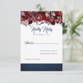 Navy Blue en Bourgondische rode bruiloft RSVP Kaartje (Staand voorkant)