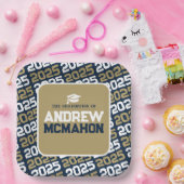 Navy Blue en Bronze Gold gepersonaliseerd Afstuder Papieren Bordje (Feest)