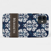 Navy Blue en Brown Damask Case-Mate iPhone Case (Achterkant (horizontaal))