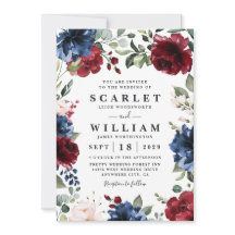 Navy Blue en Burgundy Blush Pink Floral Wedding