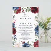 Navy Blue en Burgundy Blush Pink Wedding Programs (Staand voorkant)