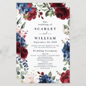 Navy Blue en Burgundy Blush Pink Wedding Programs (Voorkant / Achterkant)