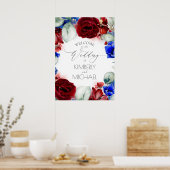 Navy Blue en Burgundy Floral Wedding Welcome Poster (Keuken)