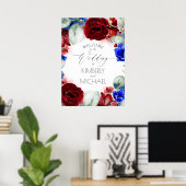 Navy Blue en Burgundy Floral Wedding Welcome Poster (Thuiskantoor)