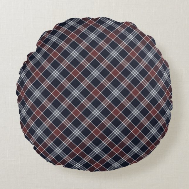 Navy Blue en Burgundy Pset Round Pillow Rond Kussen (Voorkant)
