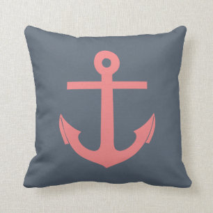 Navy Blue en Coral Anchor Nautical Kussen