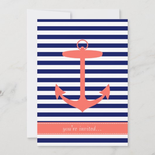 Navy Blue en Coral Anchor Silhouette Kaart (Achterkant)