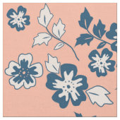 Navy Blue en Coral Floral Pattern Stof (Close Up)