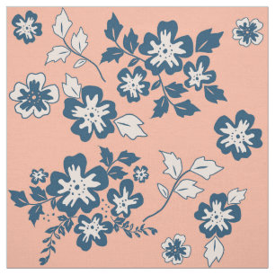 Navy Blue en Coral Floral Pattern Stof
