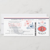 Navy Blue en Coral Mexico - Boarding Pass Wedding Kaart (Voorkant)