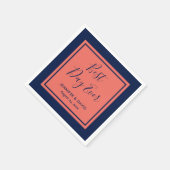Navy Blue en Coral Modern Script Wedding Servet (Hoek)