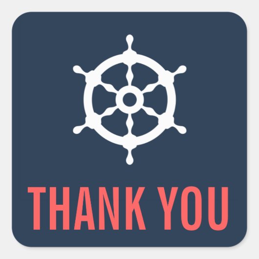 Navy Blue en Coral Nautical Dank u Sticker (Voorkant)