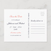 Navy Blue en Coral Photo Save the Date Briefkaart (Achterkant)