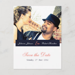 Navy Blue en Coral Photo Save the Date Briefkaart