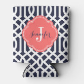 Navy Blue en Coral Trellis Monogram Blikjeskoeler (Voorkant)