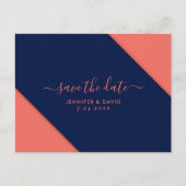 Navy Blue en Coral Wedding Save the Date Aankondigingskaart (Voorkant)