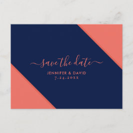 Navy Blue en Coral Wedding Save the Date Aankondigingskaart