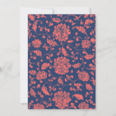 Navy Blue en Coral Wedding Uitnodigingen (Achterkant)
