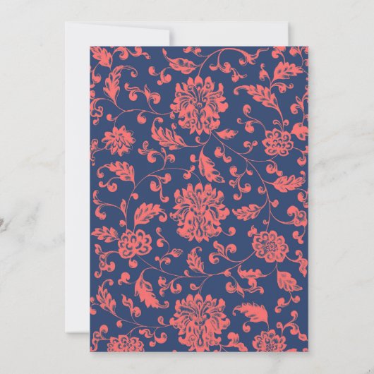 Navy Blue en Coral Wedding Uitnodigingen (Achterkant)