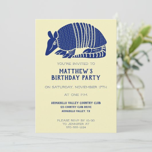 Navy Blue en Cream Armadillo gepersonaliseerde par Kaart (Staand voorkant)